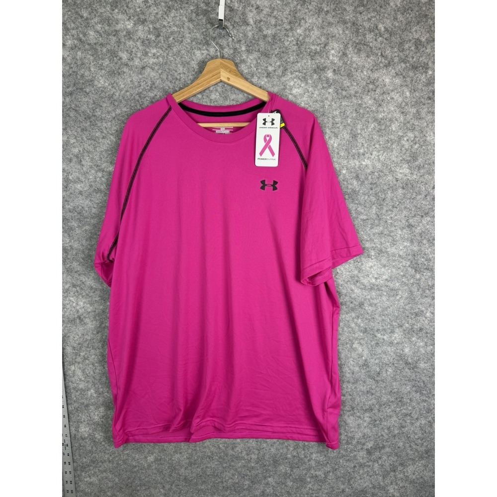 Under Armour Shirt Mens 2XL Pink Compression Pink Breast Cancer Awareness Fit
